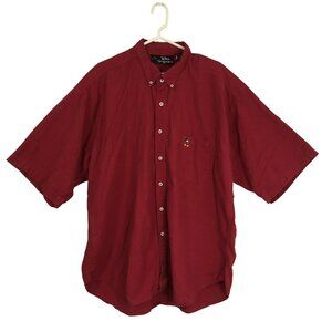 Disney Originals Shirt Mickey Mouse Embroidered Men Button-Up XL 100% Cotton Red